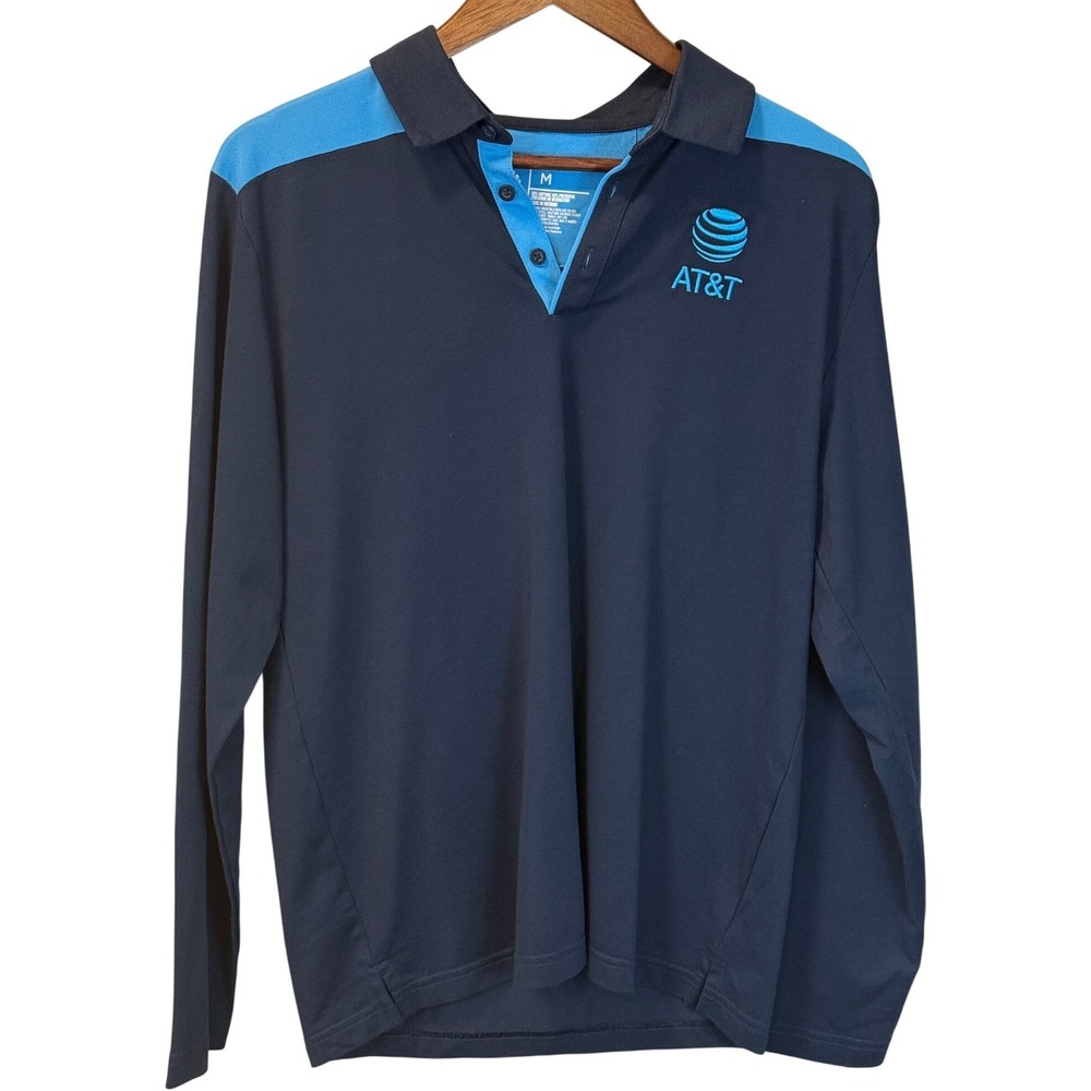 AT&T Mens Long Sleeve Pullover Shirt Blue Colorblock Size Medium No Flaws